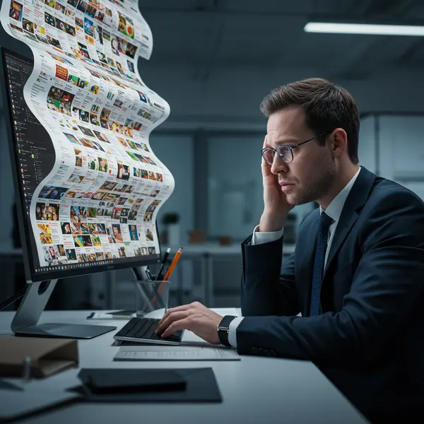 Person overwhelmed by many product listings